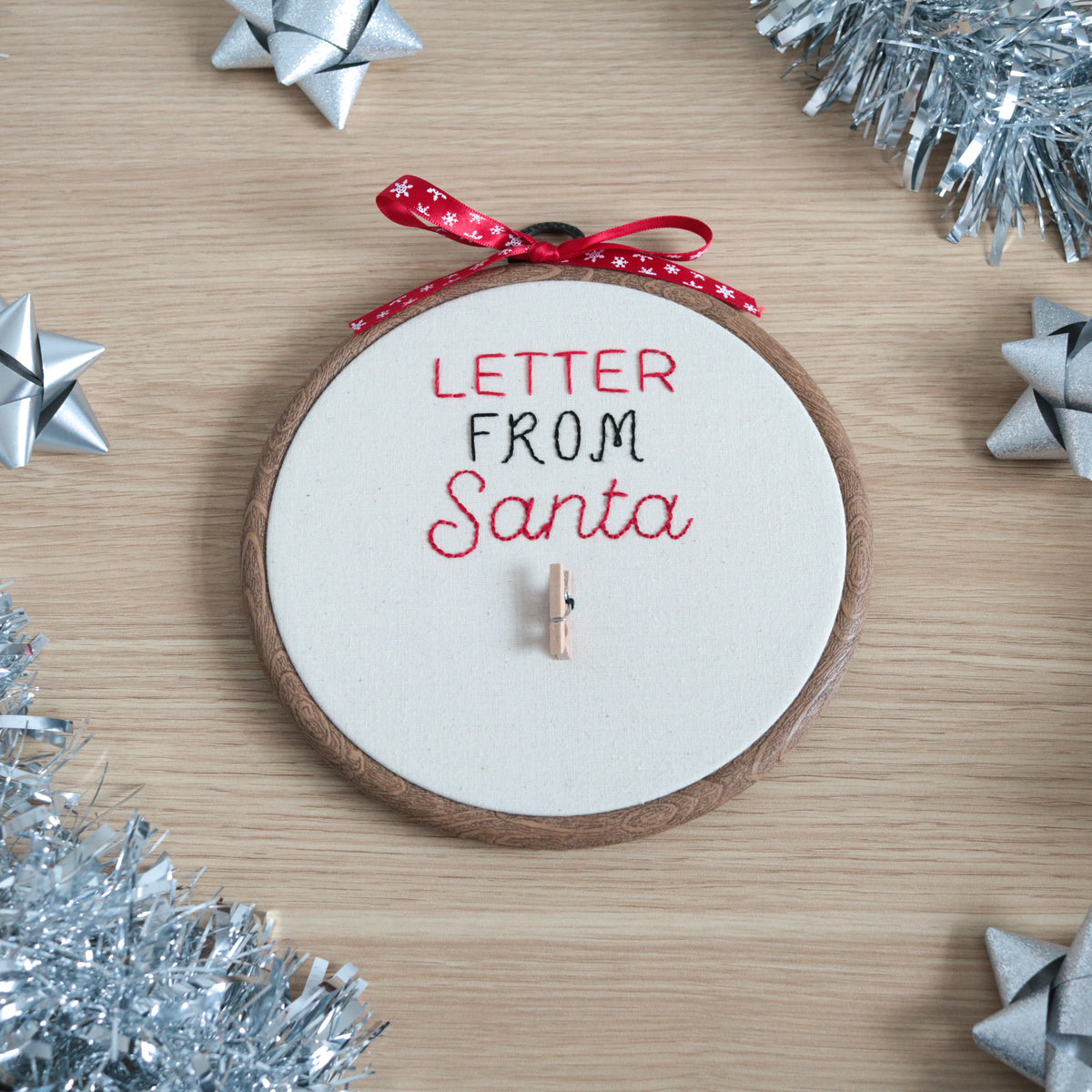 6-inch Hand Embroidered 'Letter from Santa' hoop with peg